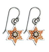 Enamel and Silver Star of David Earrings - Orange